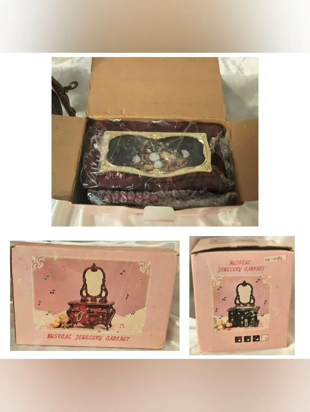 Vintage Mahogany-Style Musical Jewelry Box And Picture Frame Bundle